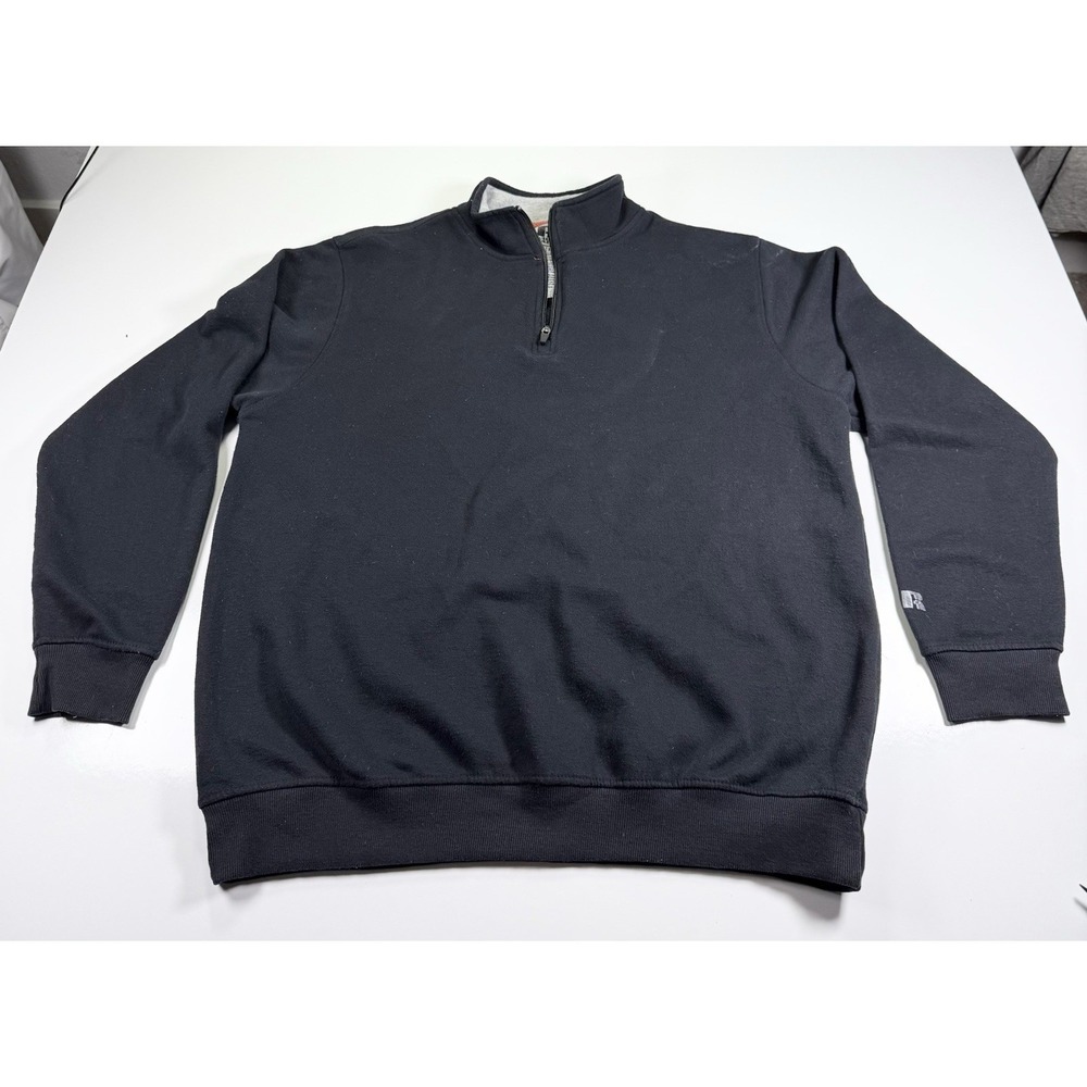 Russell Athletic Black 1/4 Zip Pullover Sweater Men's Size XL Sweatshirt Logo